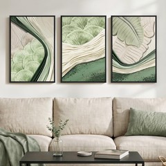 Framed Green Abstract Wall Art Bedroom, 3 Piece Botanical Modern Minimalist C…