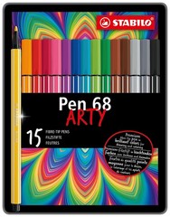 Premium Fibre-Tip Pen – STABILO Pen 68 – ARTY – Tin of 15 – Assorted Colours