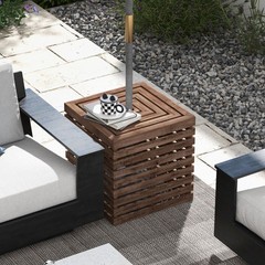 Wooden 2-in-1 Umbrella Table & Storage Box, 2″ Hole, Fits 1.5-1.9″ Poles, Brown
