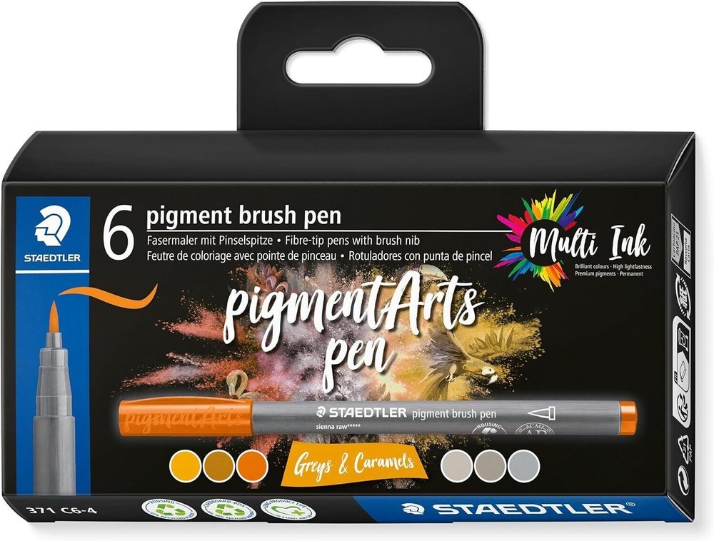 Staedtler Pigment Brush Pen – Pack of 6 – Greys & Caramels