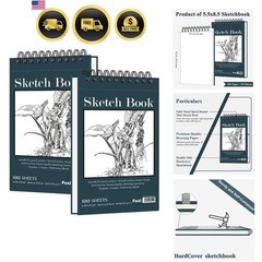 Sketchbook Small Mini Drawing Pad Spiral Portable Art Paper 2 Pack
