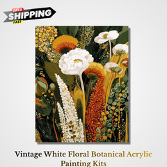 Vintage White Wildflower Paint by Numbers Kit for Adults DIY Acrylic Art 16×20