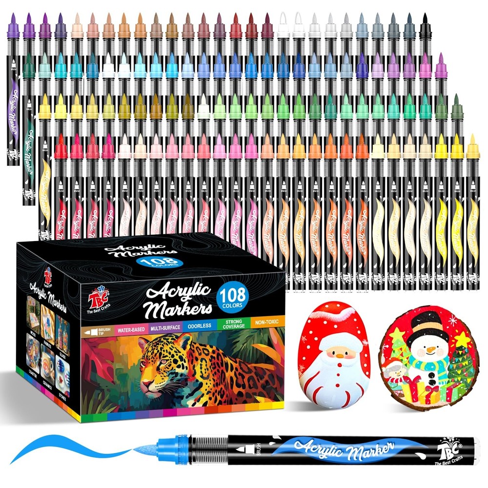Acrylic Paint Markers, 108 Colors Water-Based Paint Pens for Art and Craft Pr…