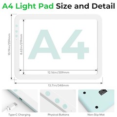 Cordless Diamond Art Light Board for Tracing, Light Box for A4 White&Mint Green