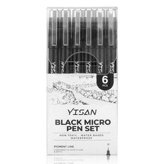 YISAN Fine Tip Pens Black 01,Extra Point 1 Count (Pack of 6),