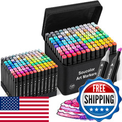 Soucolor Alcohol Markers 120 Colors with Case & Holders, Dual Tips Chisel & Fine