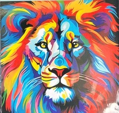Vibrant Pop Art Lion Canvas Painting | Colorful Abstract Animal Wall Art Decor