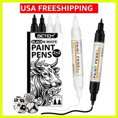 4 Count Dual Tip Oil Based Black White Paint Pen0.7mm & 3mm, White Permanent …