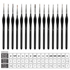 15Pcs Miniature Fine Paint Brush Set for Acrylic Model Craft Watercolor Painting