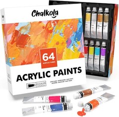 Acrylic Paint Set (64 Colors, 22 ml Tubes, 0.74 oz.) for Canvas, Crafts, Wood –
