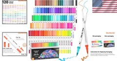 Multicolor Dual Tip Brush Marker Set – 120 Colors with Coloring Book