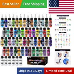 Airbrush Paint – 54 Colors with 6 Thinner, Ready to Spray Airbrush Paint Set,…