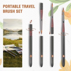 4 PCS Travel Watercolor Paintbrush Set Leather Pouch Acrylic Gouache Oil