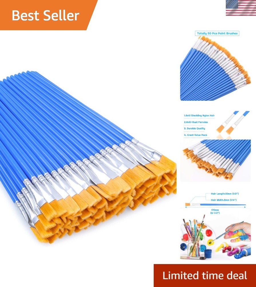 Versatile 50 Pcs Flat Paint Brushes – Perfect for Detailed or Broad Strokes