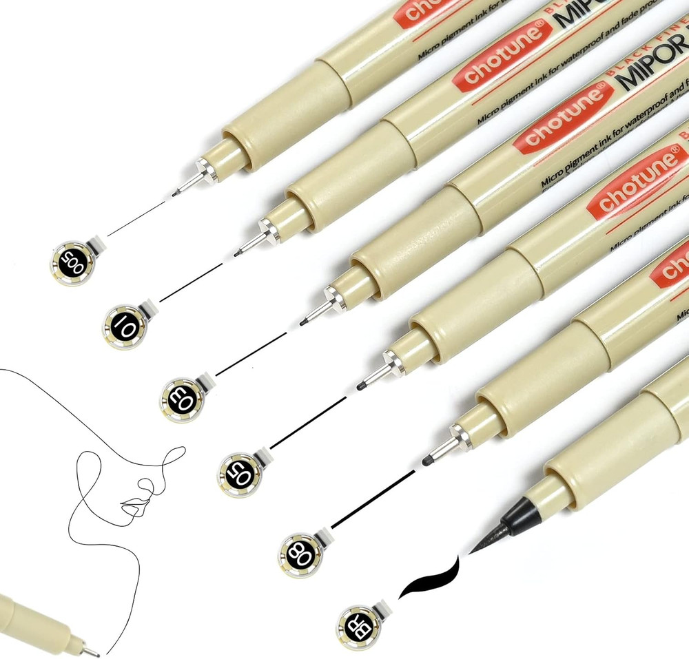 Micro Fineliner Set, 6 Pack Black Micro Fine Point Drawing Waterproof Archival I