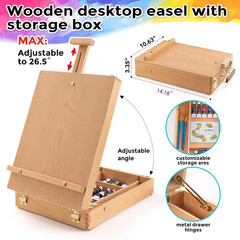 Art Paint Set with Wooden Easel Box, 24 Colors Acrylic Paints, 8 Paint Brushes,