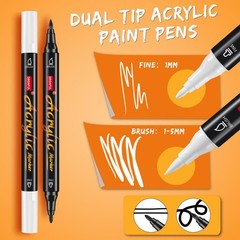 White Black Acrylic Paint Pens Markers, 6 Pc Dual Tips Waterproof Paint Marke…