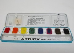 Arista watercolors water colors set paint tin vintage blue metal 8 colors used