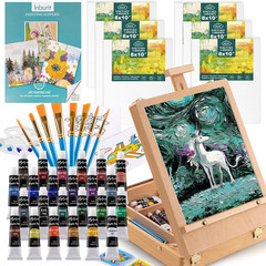 Art Paint Set with Wooden Easel Box, 24 Colors Acrylic Paints, 8 Paint Brushes,