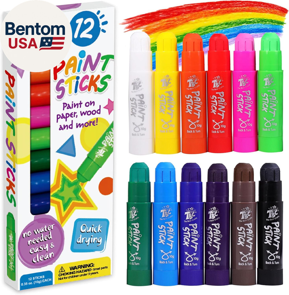 Paint Sticks,12 Classic Colors, Washable, Non-Toxic, Tempera Paint Sticks for Ki