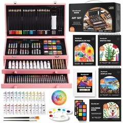 Deluxe All-in-One Wooden Art Set Kids Creative Drawing Painting Supplies New