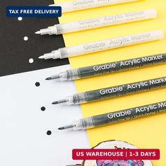 Grabie Black & White Extra Fine Tip Acrylic Paint Marker Set, 6 Pack, 0.7mm Acry
