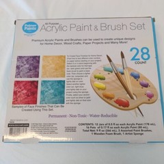 Acrylic Paint & Brush Set 28 colors 12 0.5oz jars, 16 0.17oz cups. Non-toxic