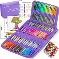 Soucolor Glitter Gel Pens for Adult Coloring Books, 120 Pack-60 Glitter Pens, 60