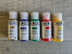 5 Golden Fluid Acrylic Paint 1 Oz- Naphthol Red Light Bronze Yellow Green Violet