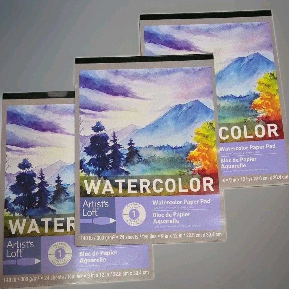 3 Pack Watercolor Paper Pad Artists Loft 24 Sheets Each 140lb 9×12″ = 72 Sheets
