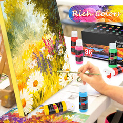 Caliart Acrylic Paint Set with 12 Brushes, 36 Colors Art Craft Paint Kits for Ar