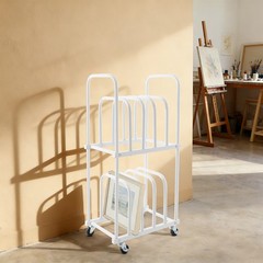 Art Canvas Storage Rack, Double-Tier Rolling Art Canvas Mobile Organizer White