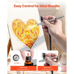 Uimoso Airbrush Set with Compressor, 1/6 HP, 1 Airbrush, 3 Nozzles for Painting