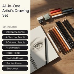 Artist’s Drawing Set – 32pc Art Set for Adults – 12 Graphite Pencils (6H–12B)