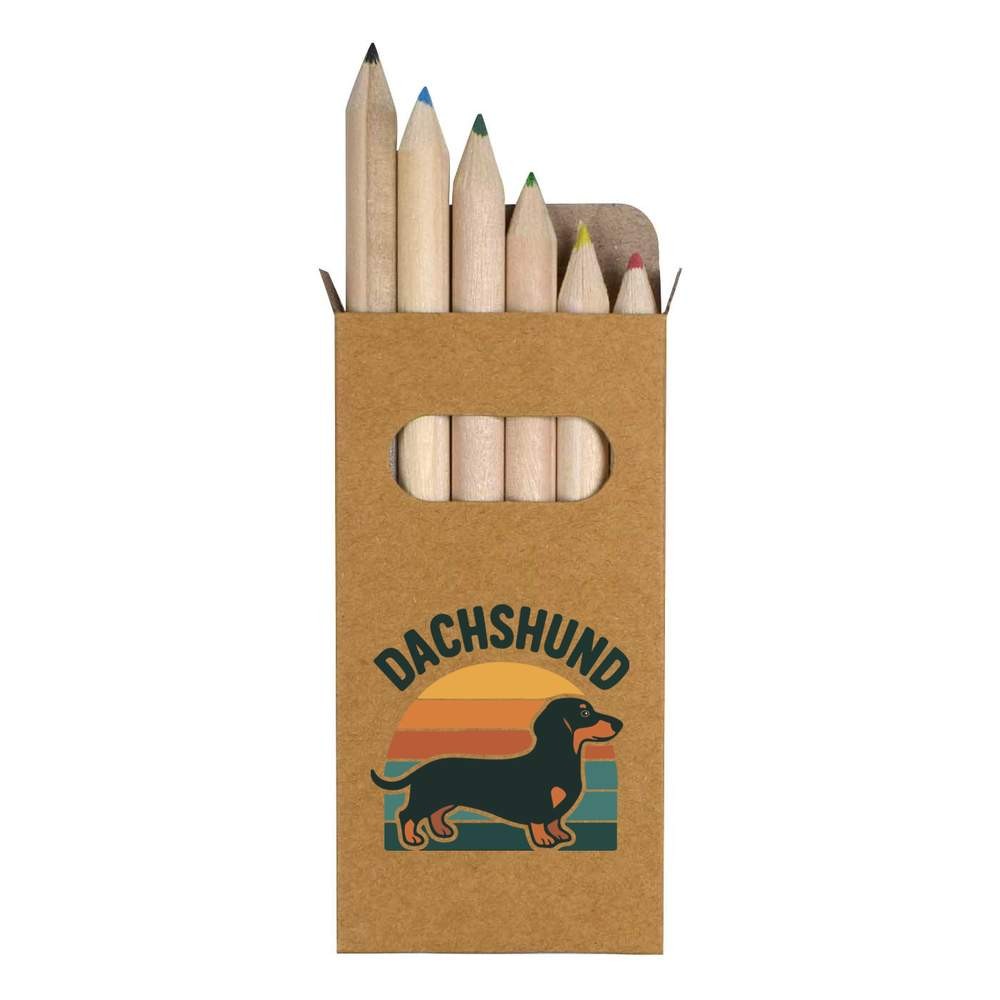 6 x ‘Dachshund Dog’ Short 85mm Pencils / Coloured Pencil Set (PE00080532)