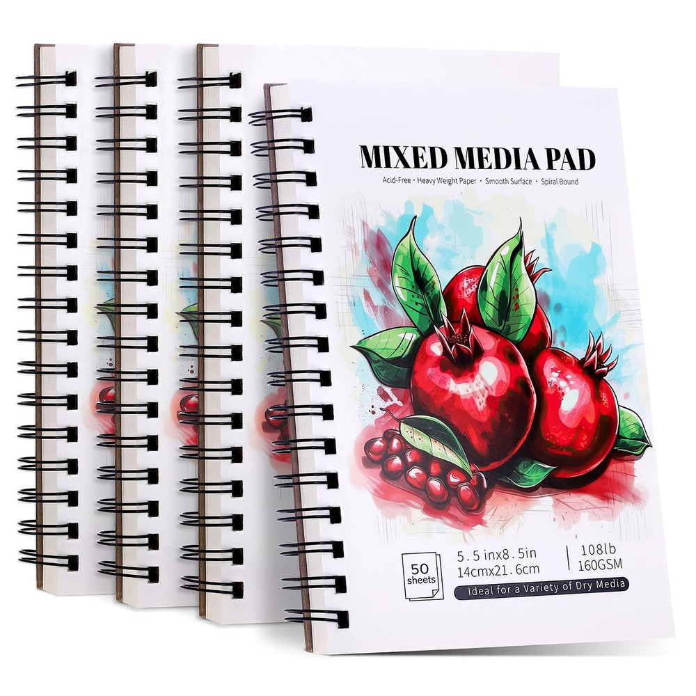 4 Pack Mixed Media Sketchbook, 5.5×8.5 inches Drawing Paper Sketch Book, 98lb…