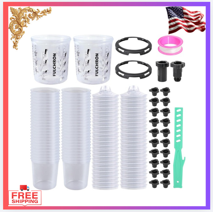 New Disposable Paint Mixing Cups Kit 20oz (600ml) 50 Cups w/ Lids Spray Guns