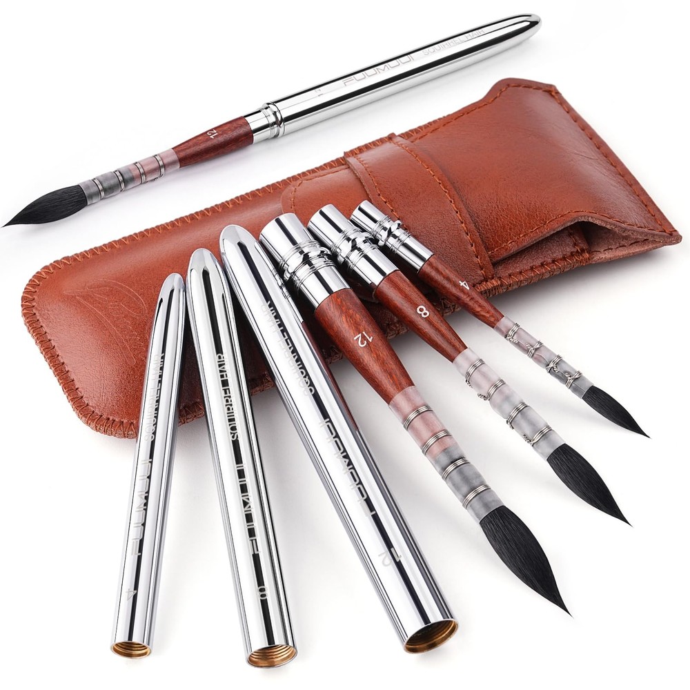 Squirrel Hair Travel Watercolor Brushes, Fuumuui 3pcs Natural Soft Squirrel M…