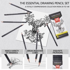 MARTCOLOR Drawing Sketching Pencils Set, 12 Pack Graphite Pencils(14B – 2H), …
