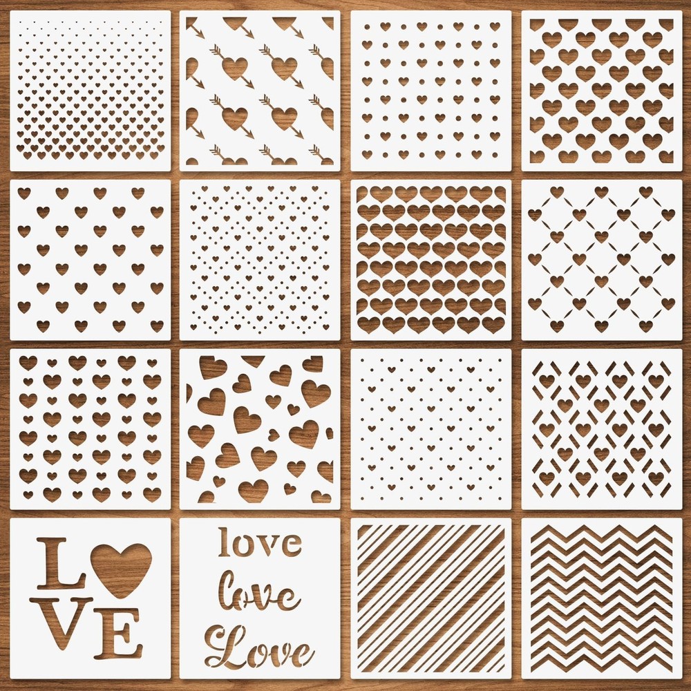 Heart Stencil Set for Painting – 16 Pack 6×6 Inch Valentine Love Stencils