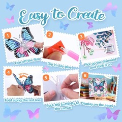 Arts and Crafts for Kids Age 8-12, 3D Pink Butterfly Diamond Art Kits, Gifts for