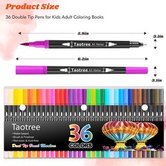 Taotree 36 Colors Dual Tip Art Markers Pens 1 Count (Pack of 36), 36