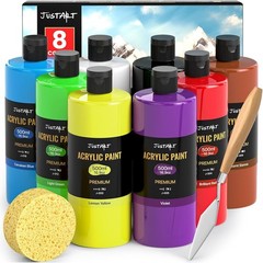 Beginner Acrylic Paint Set, 8 Colors (16.9oz/500ml Each) Bulk Large Bottles Arti