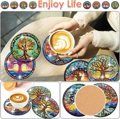 ijbnhd 8 PCS Tree of Life Diamond Art Coasters 4X4 Inches,