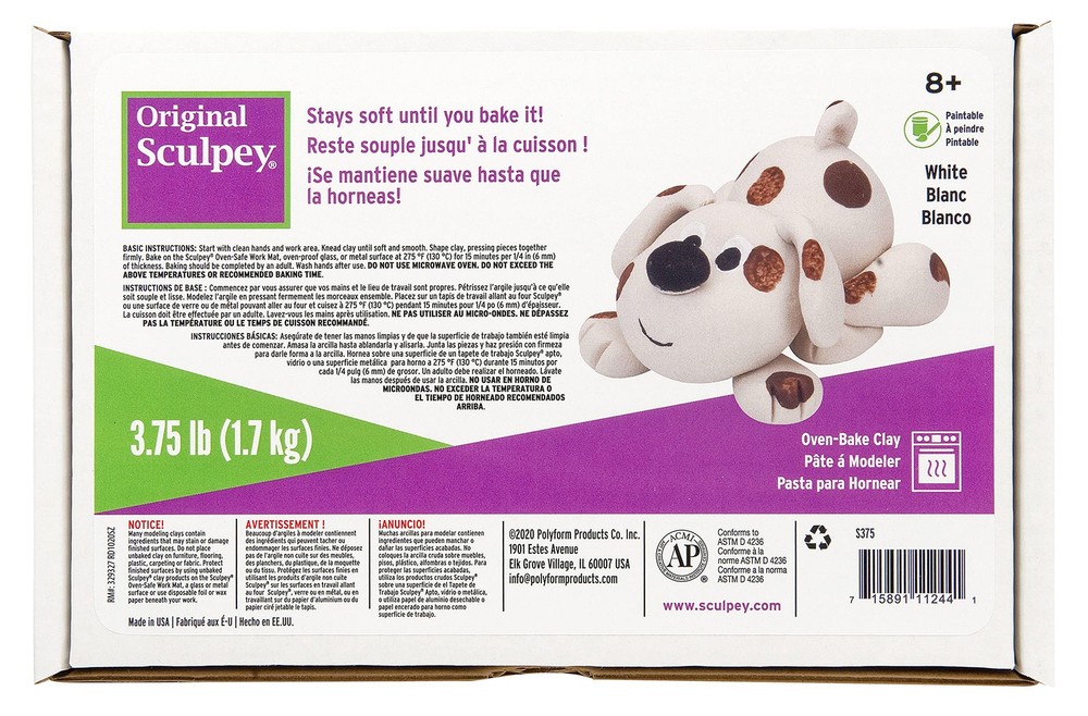 Sculpey Original Clay 3.75 lb White Modeling Polymer S375 3.75-Pound