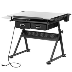 Adjustable Drafting Table with Stool Drawing Desk Artist Table with Outlet White