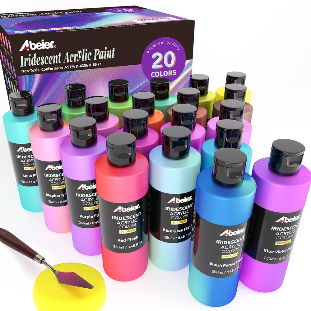 Acrylic Paint Set 20 Chameleon Colors 169 oz Iridescent Non Toxic ABEIER Large