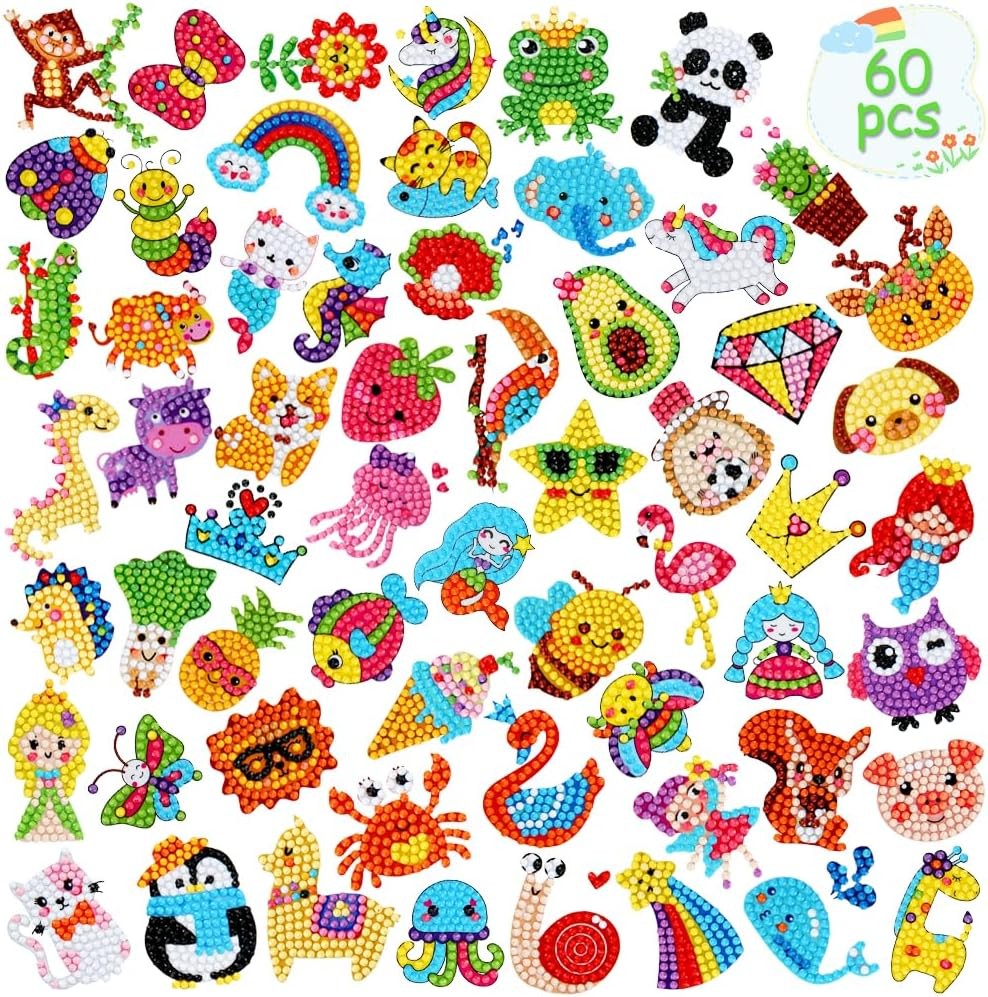 GWAHSA 60pcs 5D Diamond Art Stickers Arts and Crafts Creative Small, Colorful