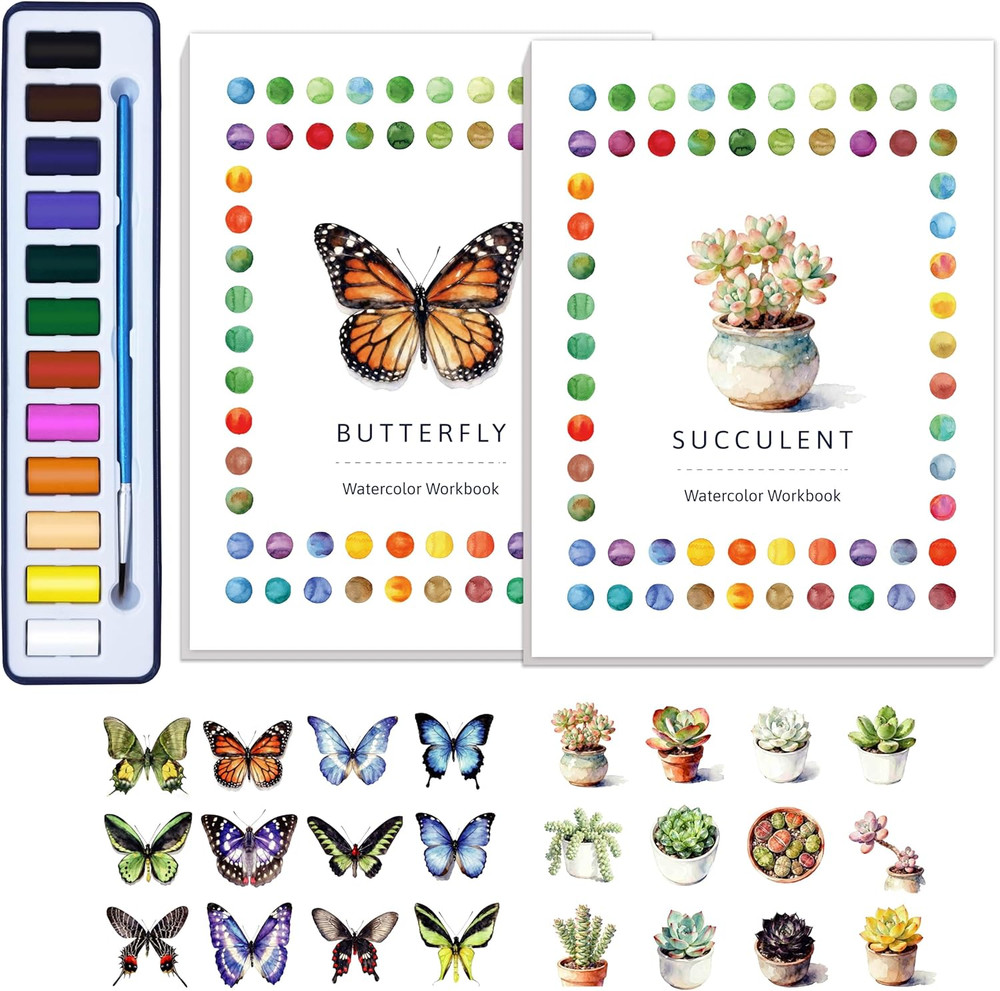 CraftyManor 2Pcs Watercolor Workbook Creative Water Color Paint Book Set with Pa