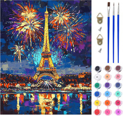 Eiffel Tower Paint by Numbers Kit for Adults, Night Sky Acrylic Paint by Numbers